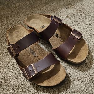 Papillo by Berkenstock Wedge Sandals Size 38 Brown Leather NEW